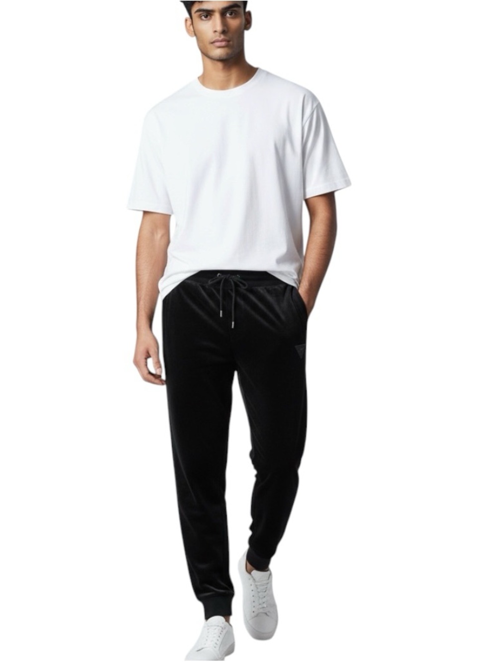 Guess Black Velour Men's Joggers with Drawstring Waist LoungeWear Size S